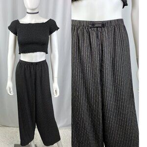 Vintage 90s high-rise charcoal stripe relaxed fit trousers pants medium large